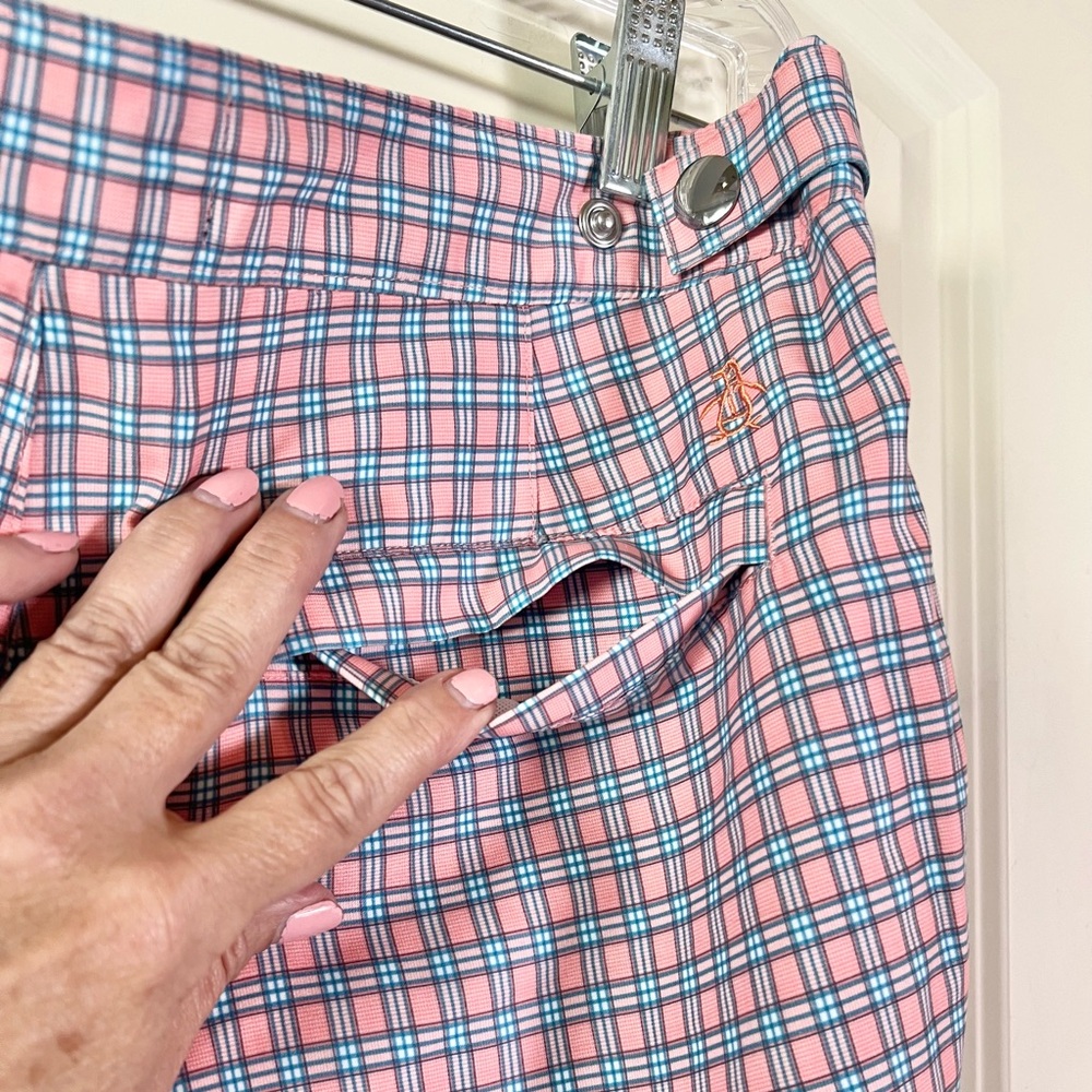 NWT Original Penguin Men's Hybrid Swim Trunks 32 Coral Blue Plaid Board Shorts - Picture 9 of 14